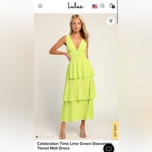 Lulu's Celebration Time Lime Green Sleeveless Tiered Midi Dress